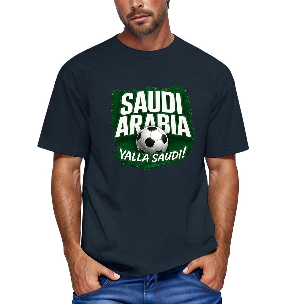 Men's Short Sleeve Crew Neck T-Shirt Featuring Saudi Arabia Football Graphic Print Casual Fit Comfortable Material Suitable for Everyday Wear