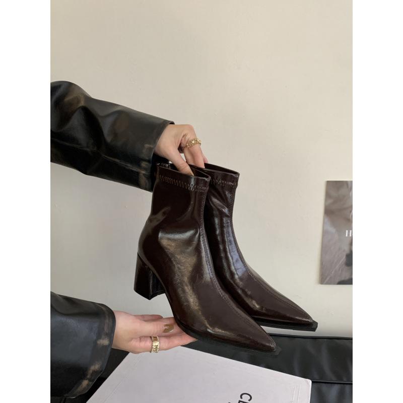 

Короткие сапоги с острым носком, женские, новые, 2025, осенне-зимние, женские сапоги, высокие каблуки, короткие сапоги, нишевый дизайн, тонкие сапоги, сапоги на толстом каблуке 40 коричневый