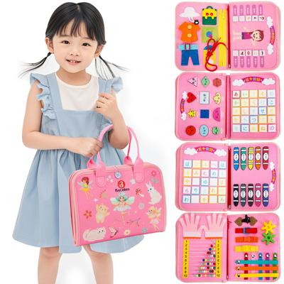 Bacolos Montessori Busy Board Toy for Toddlers Ages and Educational Toy for Boys and Practices Fingertip Color Shape Alphabetical Birthday Pink 1, 2,