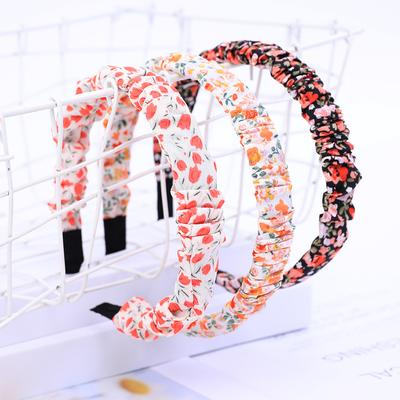 Stirnband mit Blumendruck, Lünette, Turban, plissiert für Damen, elastisches Haarband, Mädchen-Haarschmuck, Kopfreifen, Haarschmuck, Schleife, Kopfbedeckung
