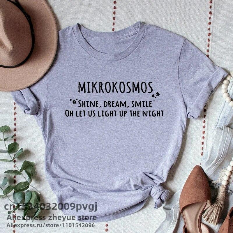

Женская модная футболка Kpop Mikrokosmos, повседневная летняя футболка с коротким рукавом и принтом в Корейском стиле, футболка унисекс с картой души L