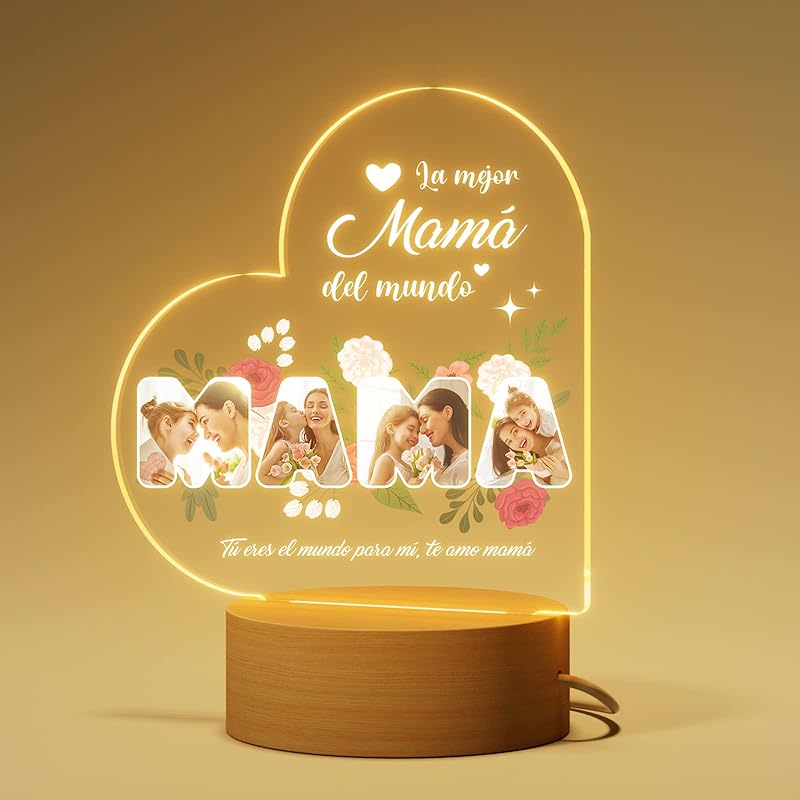 Bemaystar Personalized Mothers-Day Gift: Acrylic LED Night Light with Picture, Gifts for Mom, Stepmom, Mother In Law