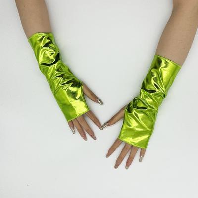 1 Paar Hochglanz Fingerlose Handschuhe Kunstleder Punk-Stil PU-Leder Handschuhärmel Set Cosplay Handschuhe
