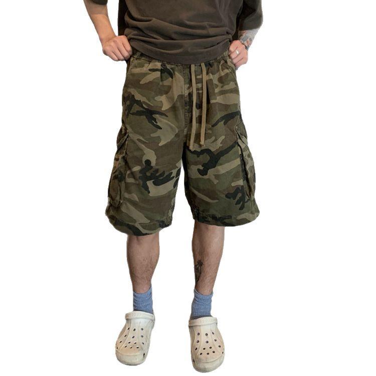 Męskie Retro Kamuflażowe Spodenki Robocze - Trend Lato 2025, Styl Uliczny Średniej Długości Spodnie Pięciopunktowe