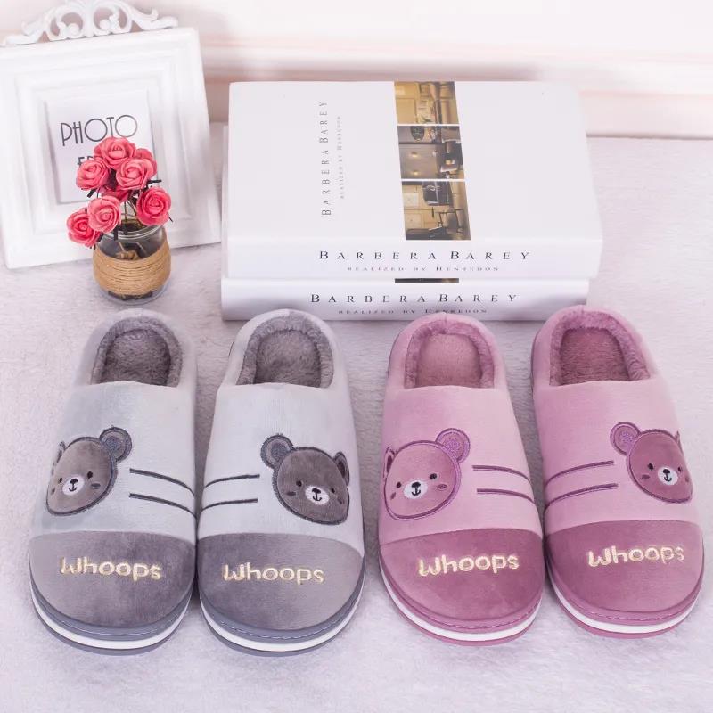 Herfst en Winter Koppels Huis Warme Antislip Katoenen Pantoffels Grote Maat Dikke Zool Schattige Indoor Katoenen Pantoffels