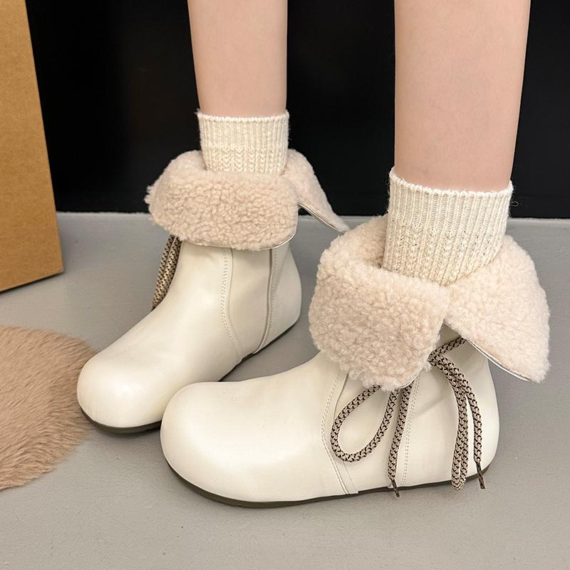 Flats Women's Boots Fur Casual Short Plush Cotton Shoes  Fashion Winter Ankle Snow Boots  Dress Sport Warm Mujer Botas