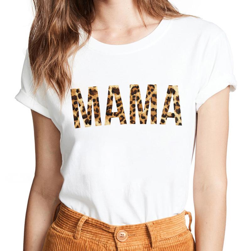 Lattice Mama Bear Letter Print T Shirt Women White Shirts Fashion O-Neck Short Sleeve T-Shirt Summer Tee Casual Top Female Tee