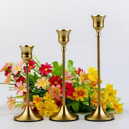 Set of 6 Elegant Bronze European Candle Holders for Romantic Tabletop Wedding and Dinner Decor