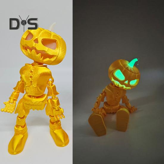 Halloween Pumpkin Figurine Glow-in-the-Dark Pumpkin Man Figurine with Movable Joints Flameless Jack O Lantern Ornaments for House Party Decor Gifts