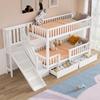 Children's Bunk Bed, with Slide and Stairs, with 2 Drawers, with Magnetic Door, Without Mattress, Solid Wood, White, 90*200(OLD SKU:322135678AAW-1)