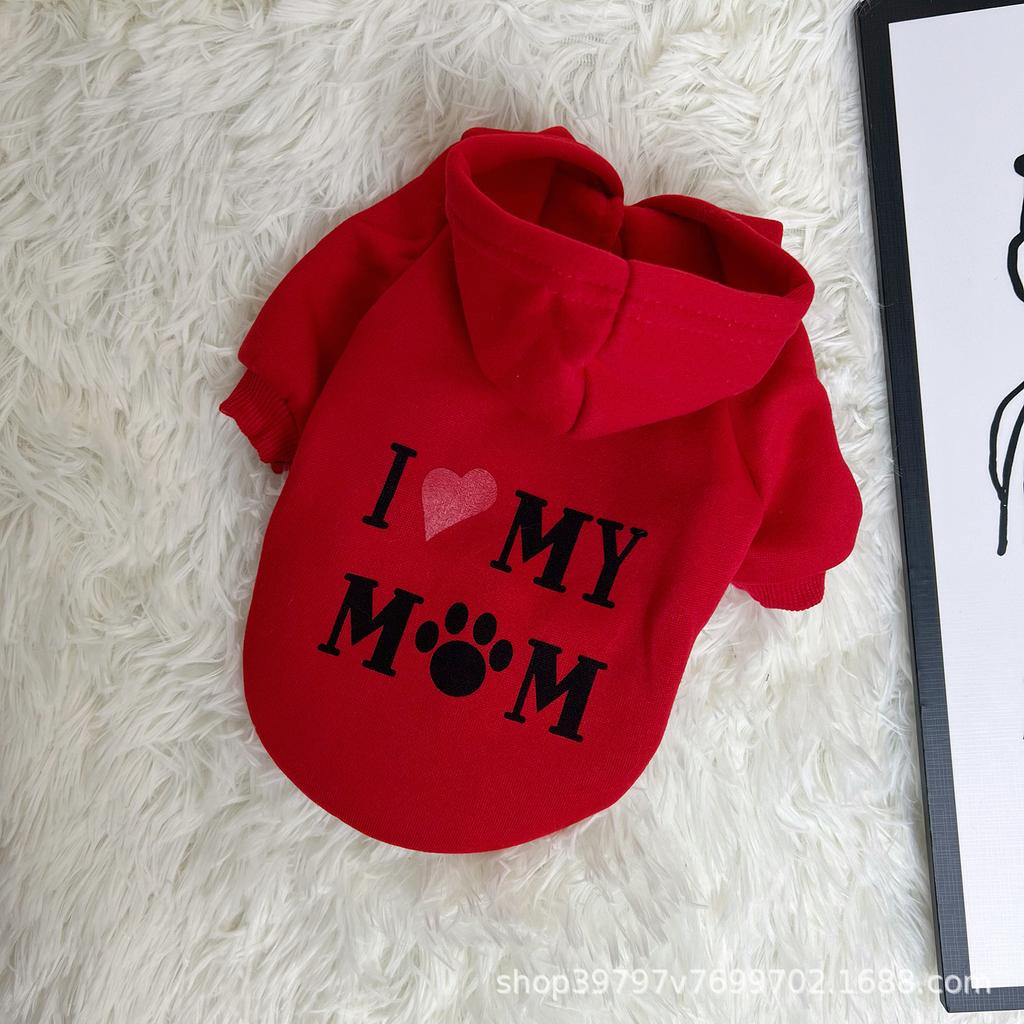 Autumn and winter dog clothes cold and warm Korean version letter velvet hooded sweater pet cat clothes small dog