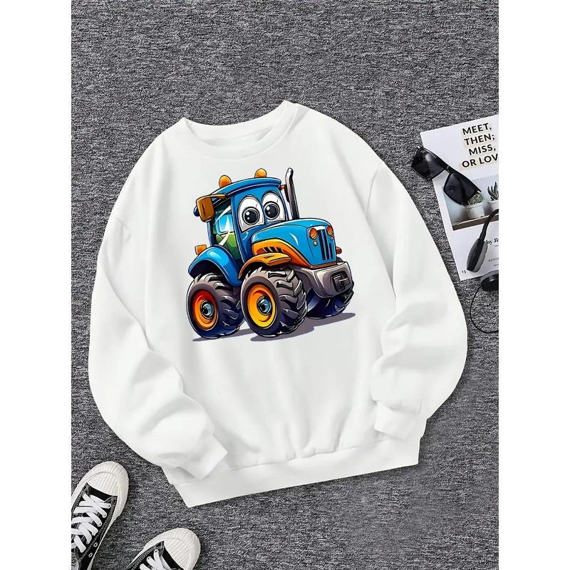 Felpa alla moda girocollo per bambini, Stampa carina con cartone animato di trattore