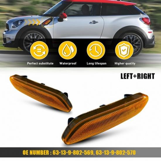 2X Front RH LH Side Marker Light Housing Amber For 2011-2016 MINI Cooper R60 R61