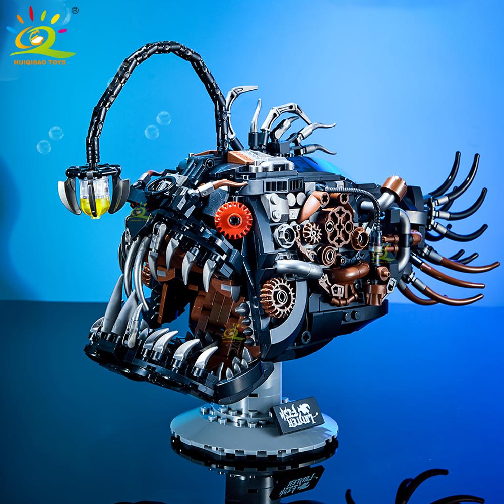MOC Technicial Machinery Lantern Fish Model Building Block Marine Series Brick Construction Toy For Children Home Decor