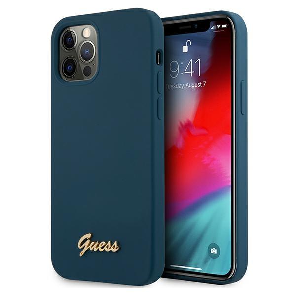 Guess Guhcp12Llslmgbl Iphone12 Pro Max 6,7 Niebieski/Blue Hardcase Metal Logo Script