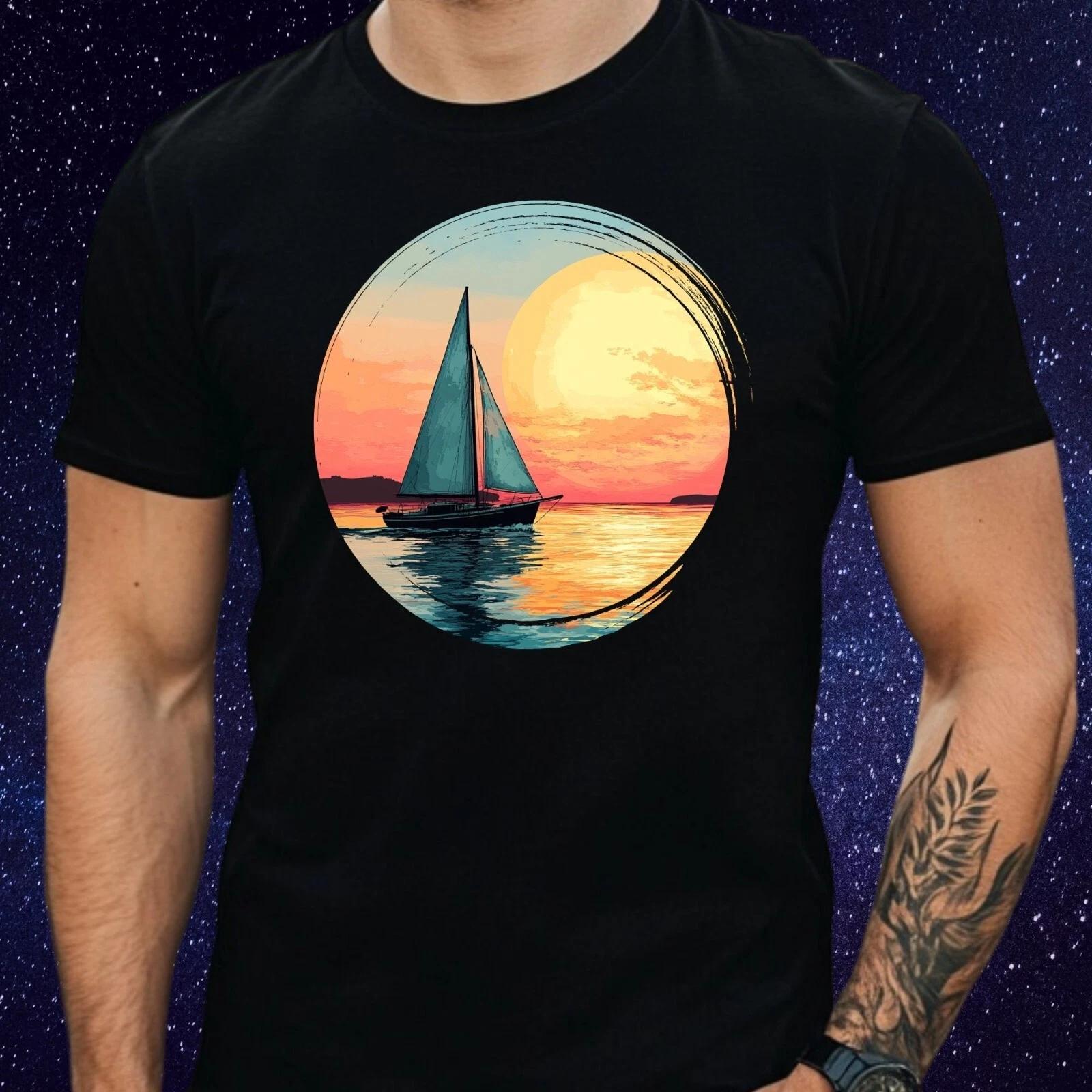 T-Shirt Herren Segelboot Sonnenuntergang Motiv Baumwolle Größe S bis 5XL L