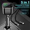 NEW 5-IN-1 100W Retractable Car Charger Mobile Phone USB PD Type C Cable for IPhone Fast Charge Cord Car Socket Adapter