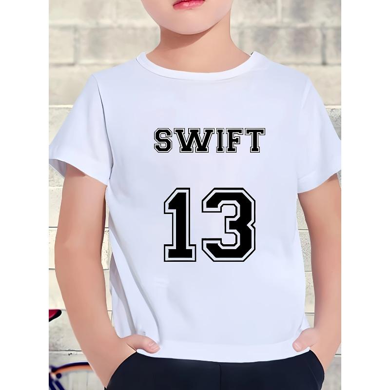 

European size SWIFT 13 Print Letter Boys Trendy Summer Short-Sleeve T-Shirt Cute Casual Top for Kids 164cm білий