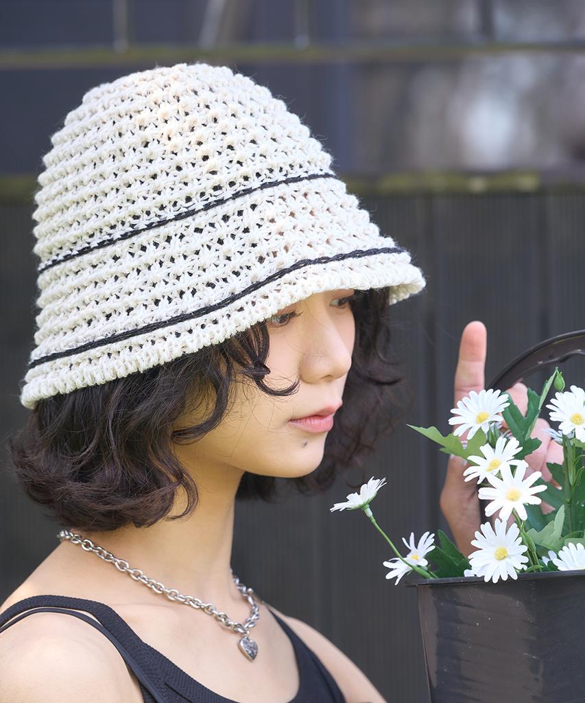 THE GREEN LAB Summer Crochet Knit Bucket Hat [Ivory]