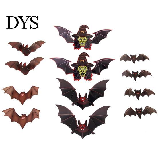 Seasonal Room Decor 12Pcs Halloween 3D Bat Witch Face Wall Stickers, Waterproof Self-Adhesive Window Clings Decals for Indoor Outdoor Door Party