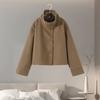 2025 Autumn Jackets Women Casual Loose Stand Neck Long Sleeve Single Breast Short Jacket Fashion Solid Lady Warm Outwear