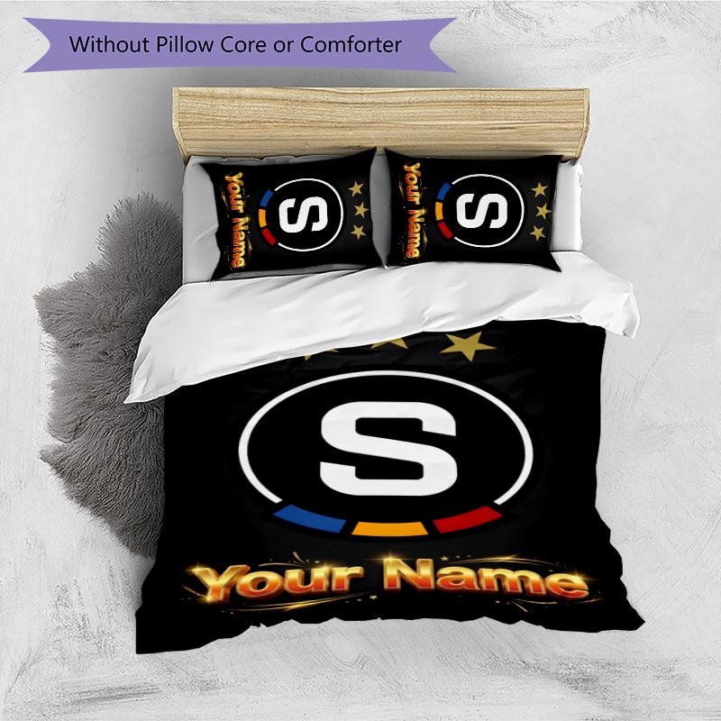 3pcs AC Sparta Praha Cover Set - Personalized Name, HD Printed Bedding with 1 Cover and 2 Pillowcases - Perfect for Home Decor, Easy Care