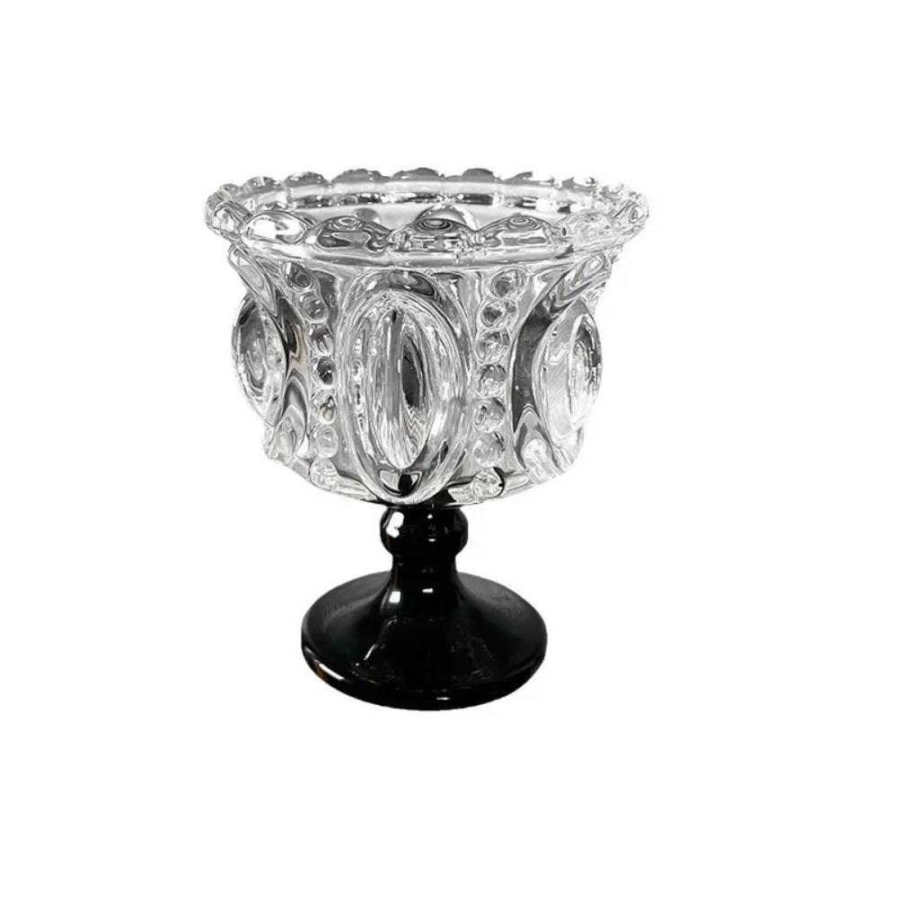 Retro Embossed Glass Ice Cream Cup High Footed Yogurt Dessert Cup Antique European Style Creative Coffee Cup