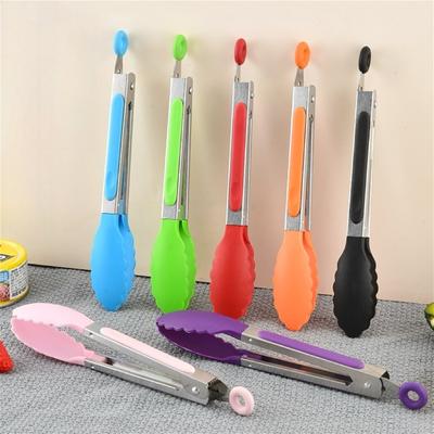 Cooking Silicone Tongs Non-slip Easy Grip Stainless Steel Salad Clips Heat-resistant Non-Stick Food Grade BBQ Tong Kitchen Tools