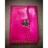 Pink Colored Handmade Leather Bound A5 Sized Journal - 200 Thick Unlined Recycled Refillable Pages - Unisex Hand Stitched Writing Notebook