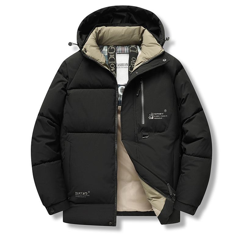 

Men s Winter Hooded Puffer Jacket - Warm Cotton Coat for Middle-aged Dad, Plus Size Available 3XL чорний