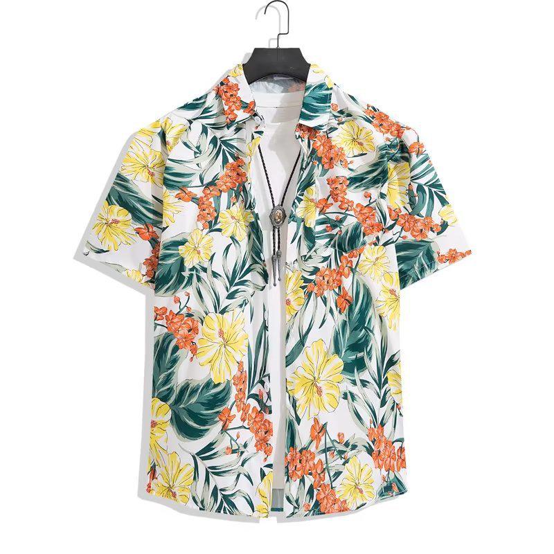Men's Floral Summer Beach Shirt - Japanese Streetwear, Versatile, Breathable, Loose Fit, Hong Kong Style.