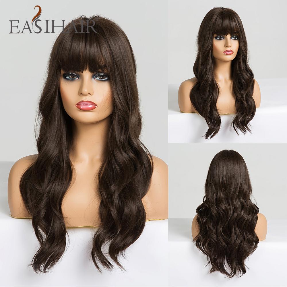 EASIHAIR Long Blonde Synthetic Wigs with Bangs Natural Wavy Hair Wig for Women Daily Cosplay Wig Heat Resistant Fiber