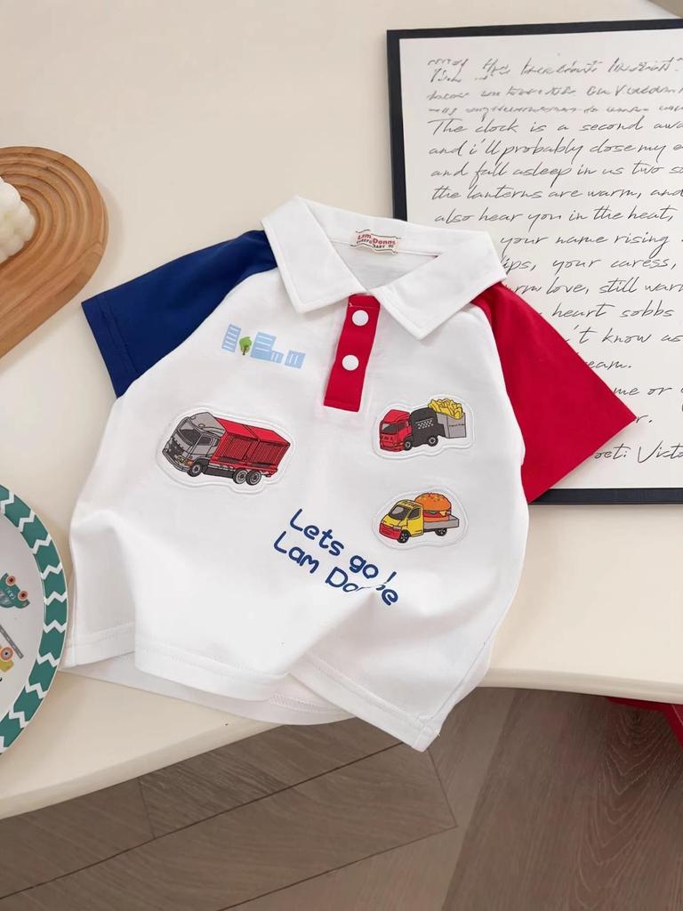 2026 Summer Cartoon Lapel Toddler Boys' Short Sleeve T-shirt
