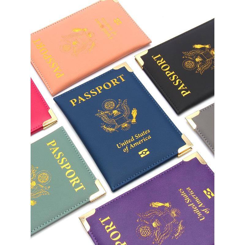 New US Passport Holder Leather Thin Passport Covers Golden Copper Corner Id Card Holder Plane Ticket Holder Travel Accessories