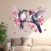 Chinese Style Magpie On Peach Blossom Branch Wall Stickers, Love Birds Painting Decor for Living Room Sofa Bedroom Wall Decoration