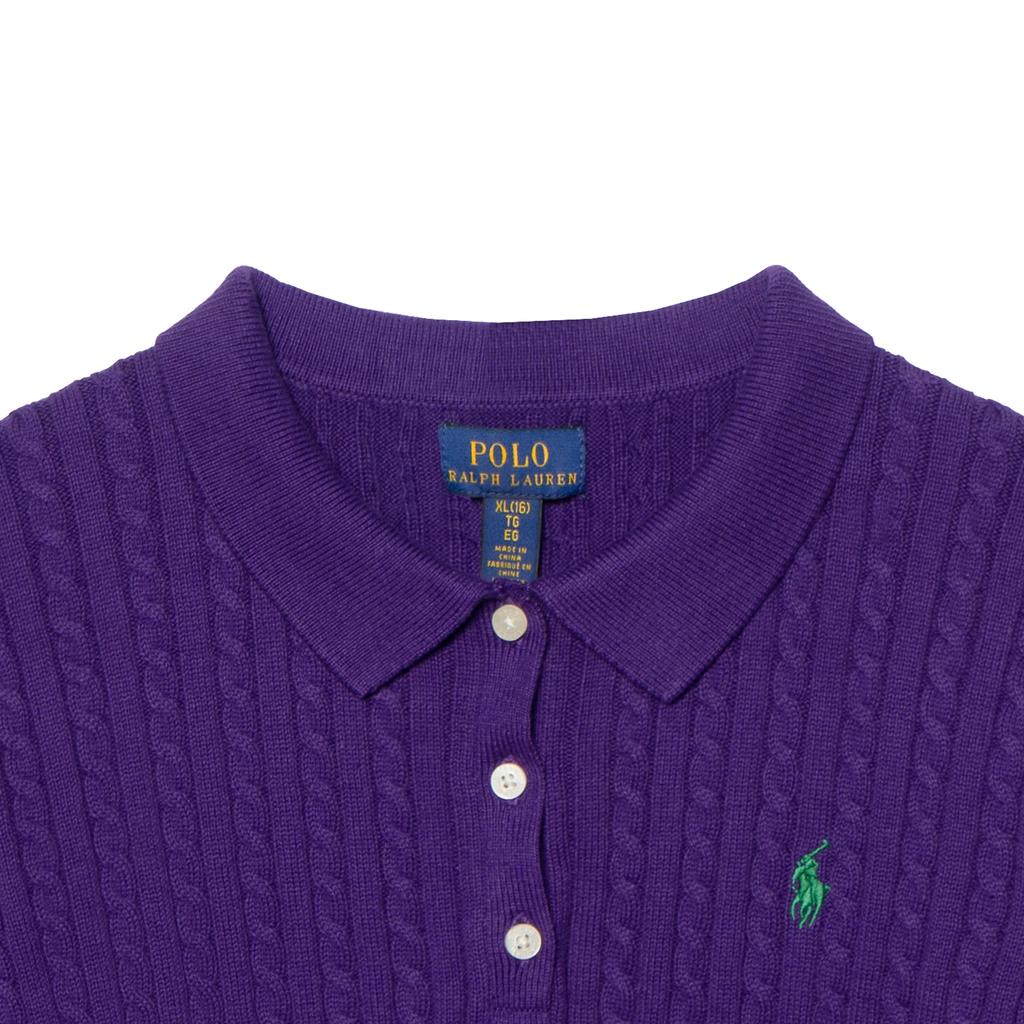 Polo Ralph Lauren Sweater FW25 Mini Cable Knit Cotton Polo Collar Button Placket Pullover Long Sleeve Knit Kids Sweater Purple CWPOSWEG6820574-500