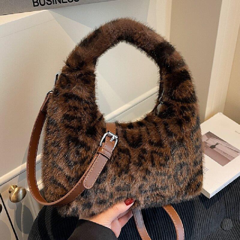 Leopard Print Plush Handbag Women's New Fashion Autumn and Winter Texture Wool Bag Versatile Chain Messenger