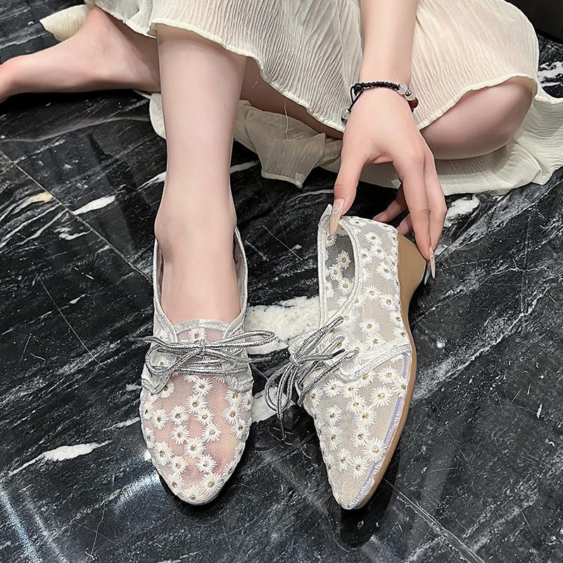 

Сетчатые одинарные туфли женские на плоской подошве новые туфли Мэри Джейн с бантом мягкая подошва дышащие туфли-бини 40