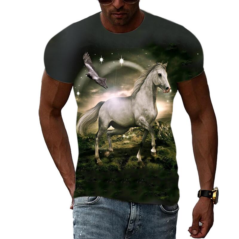Summer Fashion Graphic Animal Horse T Shirts For Men Casual 3D Print Tee Hip Hop Harajuku Personality Round Neck Short Sleeve