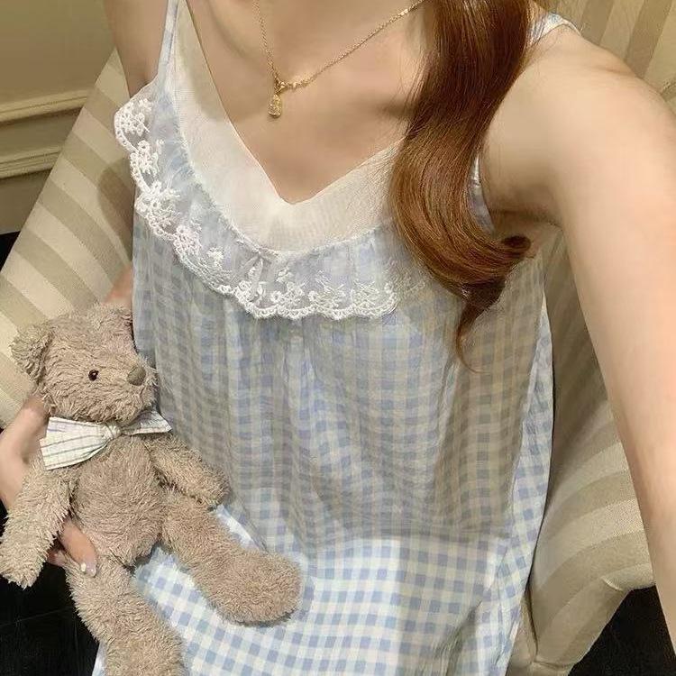 [With chest pad] Pure desire girl nightdress with chest pad summer women's pajamas, new models can be worn outside casual loungewear