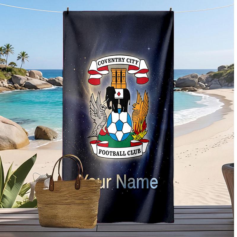 Coventry City FC Personalized Printed Beach Towel Soccer Logo Support Custom Name Text Absorbent Towel For Sport Travel Special Gift