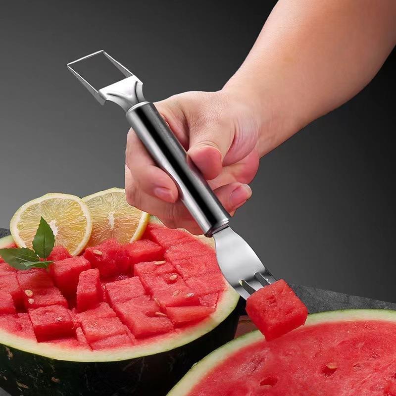 Stainless Steel Watermelon Cutting Tool, New Fruit Splitter, Dicer, Pulp Digger, Double-headed Fruit Fork