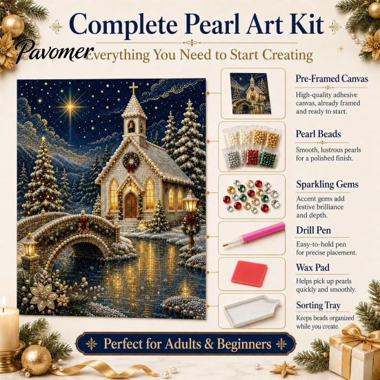 DIY Christmas Gift Ideas Faux Pearl Art Kit, Church Painting Jesus Kit Holy Family Wall Decor Craft for Adults, Handmade Holiday Textured
