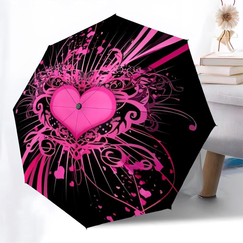 1pc Pink Heart Illustration Umbrella with Plastic Handle,Suitable for All Seasons Home Travel Outdoor UmbrellaM1352