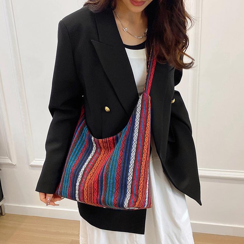 Personalized bag women's large-capacity casual fashion printed shoulder bag cloth texture commuter messenger bag