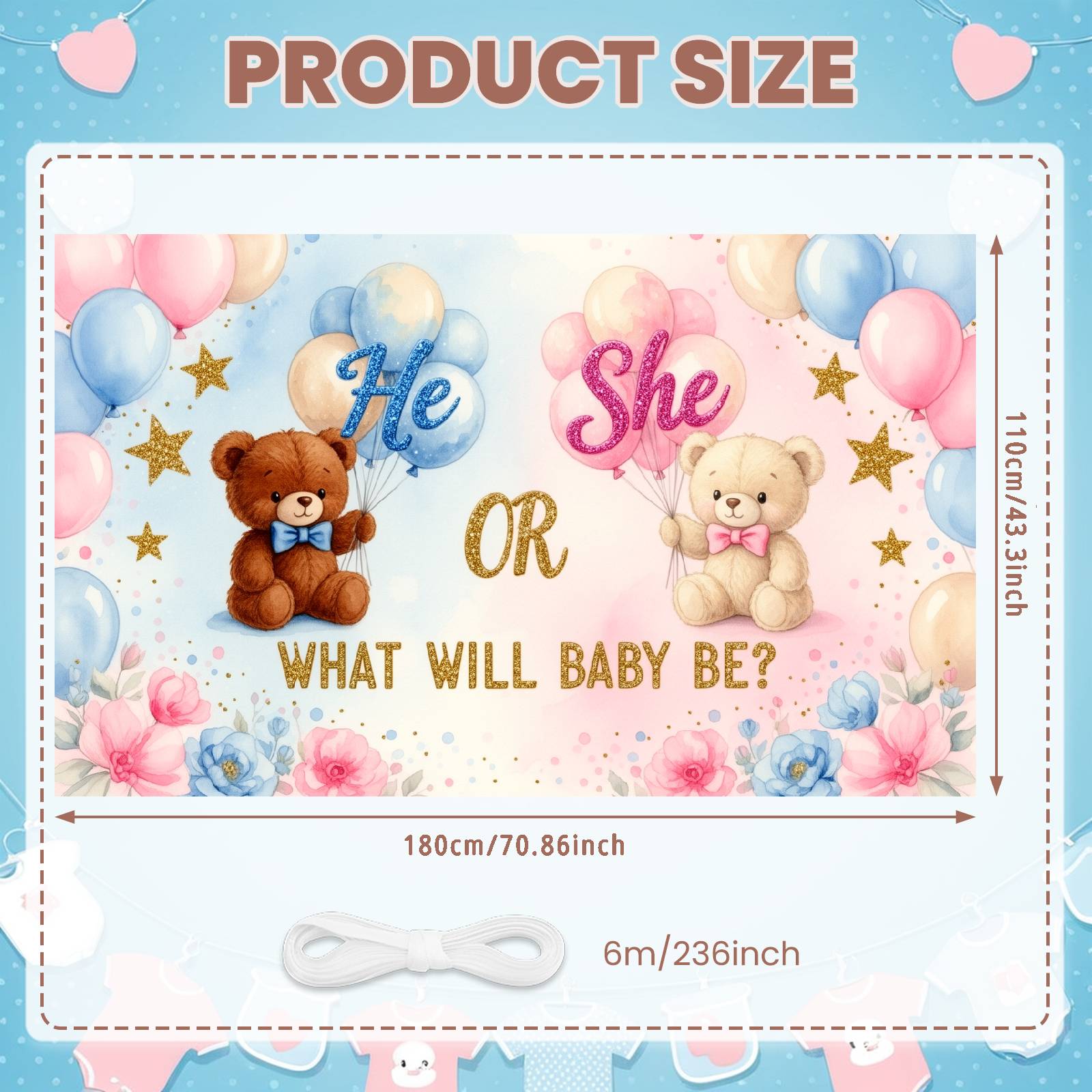 

Shower Banner Floral Border Reveal Backdrop Shower Display Gold Star Embellishments Gender Reveal Display