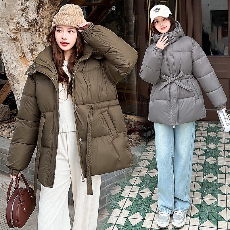 2025 Women's Mid-Length Hooded Cotton Coat: Loose Waist, Thick Padded Jacket for Winter