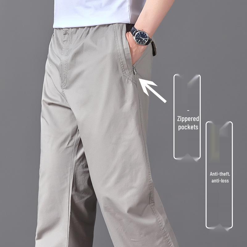 Men's Loose Fit Cotton Casual Pants with Multiple Pockets - Plus Size, Straight Leg, Ideal for Spring/Summer.