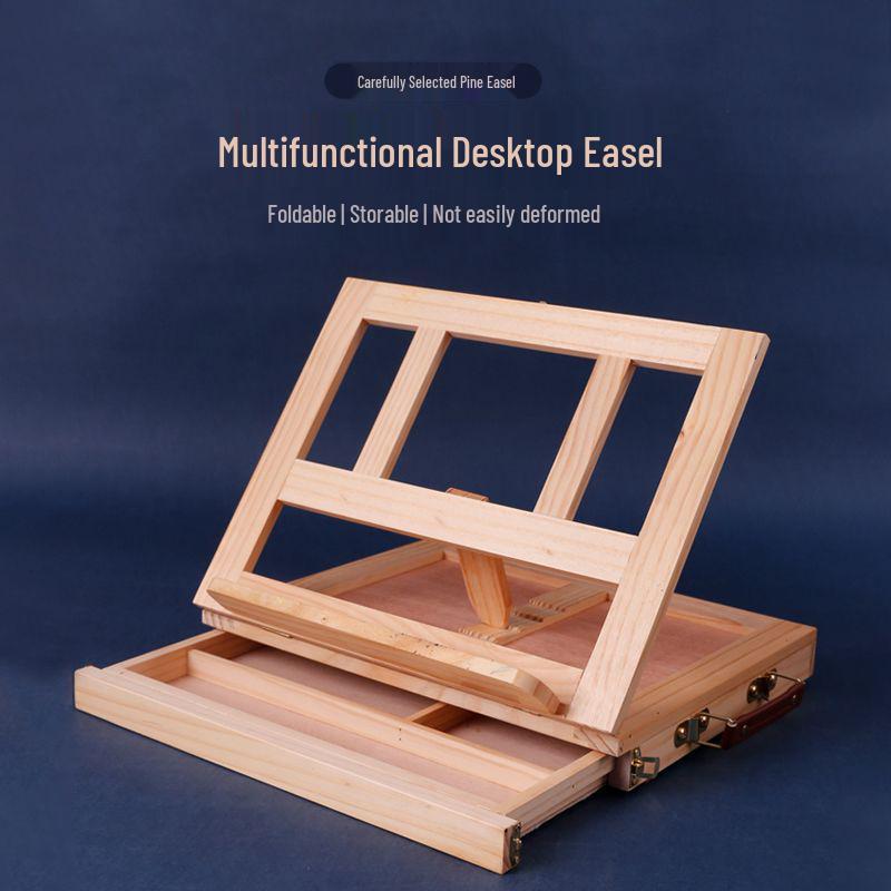 Folding Wooden Desktop Easel: Multifunctional Oil Painting & Sketching Box with Drawing Board No