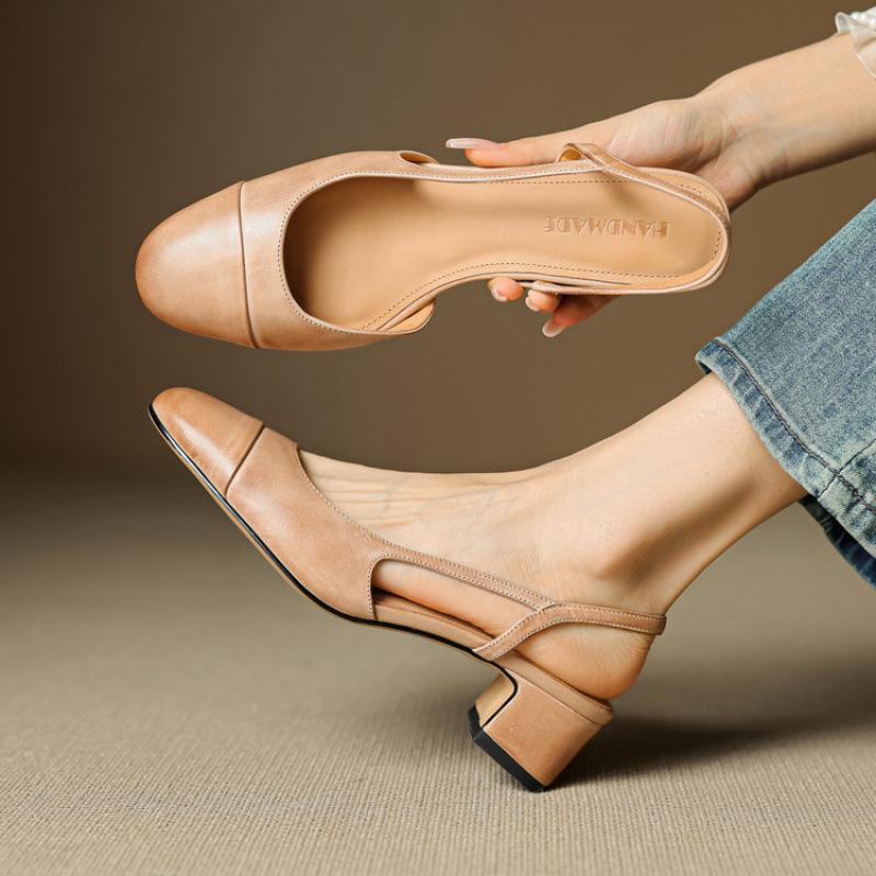 Retro Leather Sandals For Women, Single Shoes
